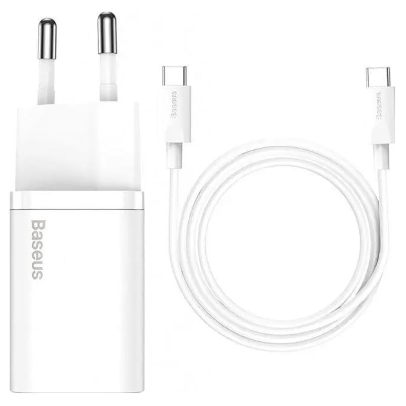 Зарядний пристрій мережевий BASEUS Super Silicone PD Charger 25W 1Type-C/Cable Type-C to Type-C 3A 1 м White (31915 white)