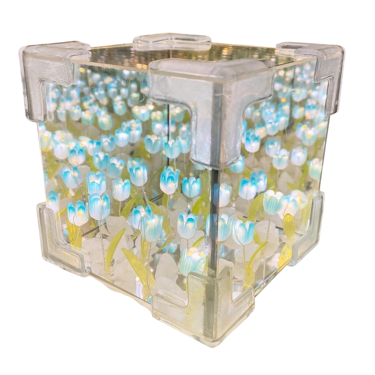 Ночник Куб 3D с нескончаемыми тюльпанами Голубой (25453367)