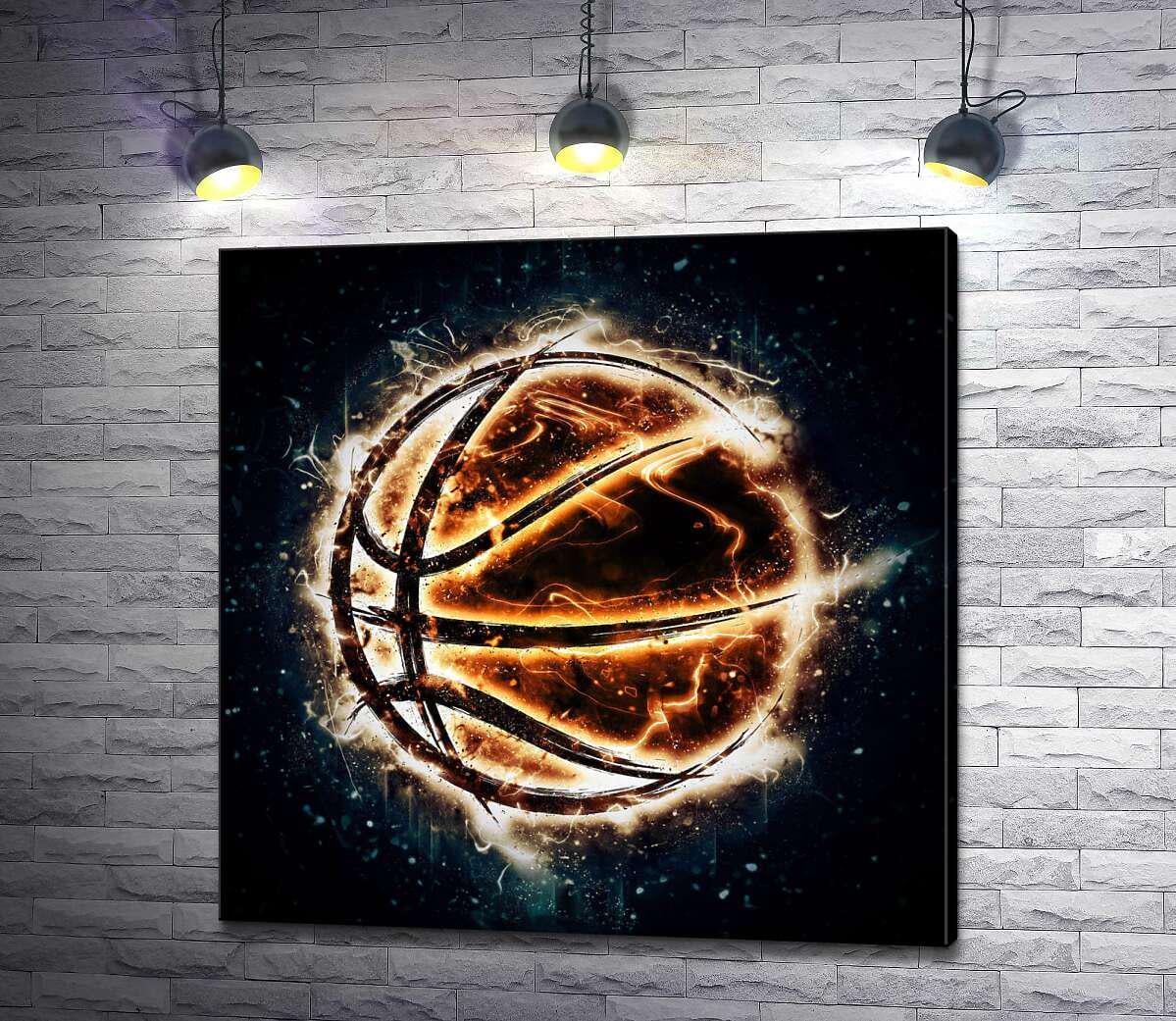 Картина ArtPoster Баскетбольный мяч, подсвеченный белыми красками 130x130 см Модуль №1 (003423)