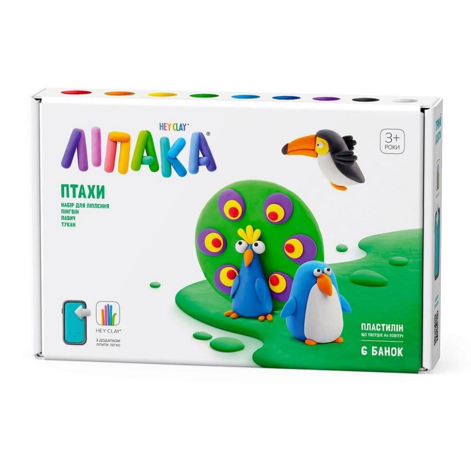 Набір пластиліну Lipaka Птахи Пінгвін/Павич/Тукан Різнокольоровий (60026-UA01)