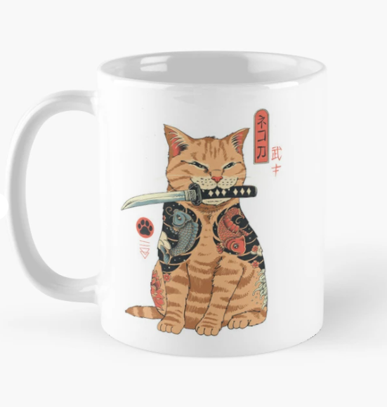 Чашка керамическая с принтом Кот Самурай 330 мл Белый (ПН242Ч)