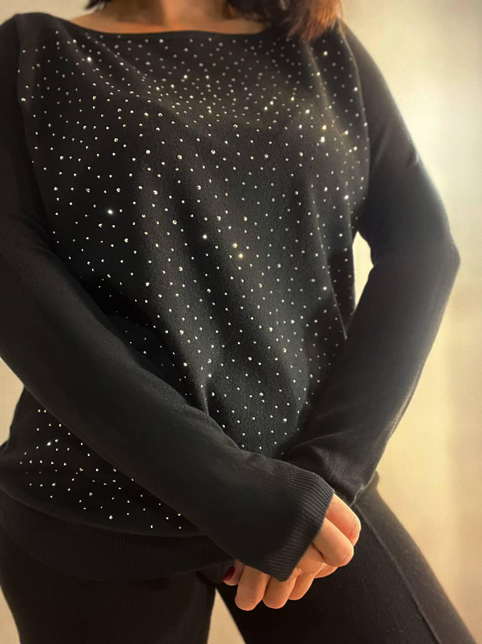 Джемпер женский ACCORDDREAM 9067 тонкий свитер россыпь камней OS Черный (960) - фото 7