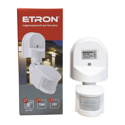 Датчик движения ETRON IP44 с датчиком освещенности Белый (25330627)