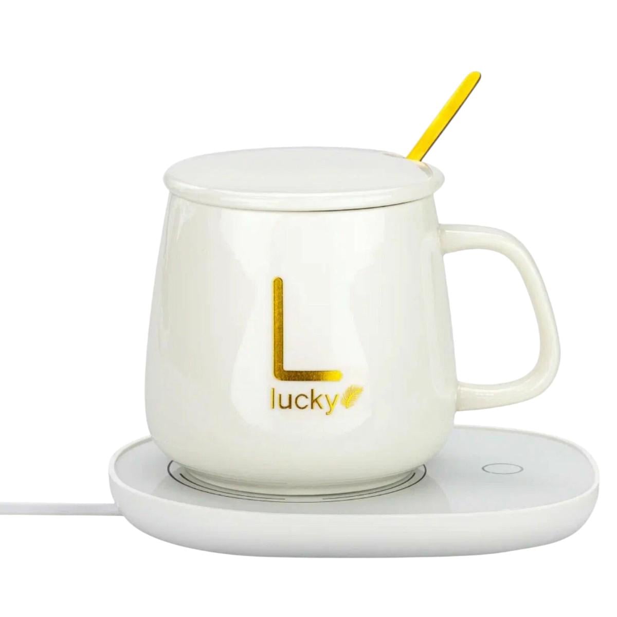Чашка с подогревом на подставке Lucky керамическая с крышкой 400 мл