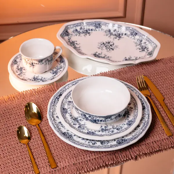 Столовий сервіз порцелянового посуду на 6 персон Vintage Elegant комплект тарілок та чашок 32 предмети Білий/Синій (YY78-6A) - фото 5 Столовий сервіз порцелянового посуду на 6 персон Vintage Elegant комплект тарілок та чашок 32 предмети Білий/Синій (YY78-6A) - фото 5