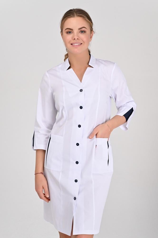 Халат женский TopLine Генуя рукав 3/4 на пуговицах р. 54 Белый/Темно-синий (11334-(54)б.-т.с)