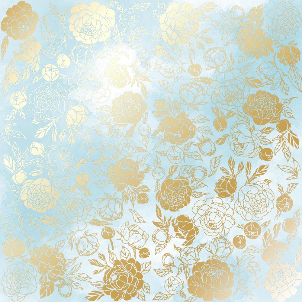 Лист бумаги односторонний Golden Peony Passion с фольгированием 30,5х30,5 см Azure/Watercolor