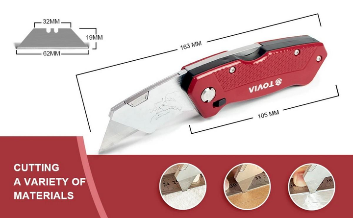 Ніж будівельний складаний Tovia HKA41L з трапецієподібним лезом металевий корпус з фіксацією та кліпсою - фото 3 Ніж будівельний складаний Tovia HKA41L з трапецієподібним лезом металевий корпус з фіксацією та кліпсою - фото 3