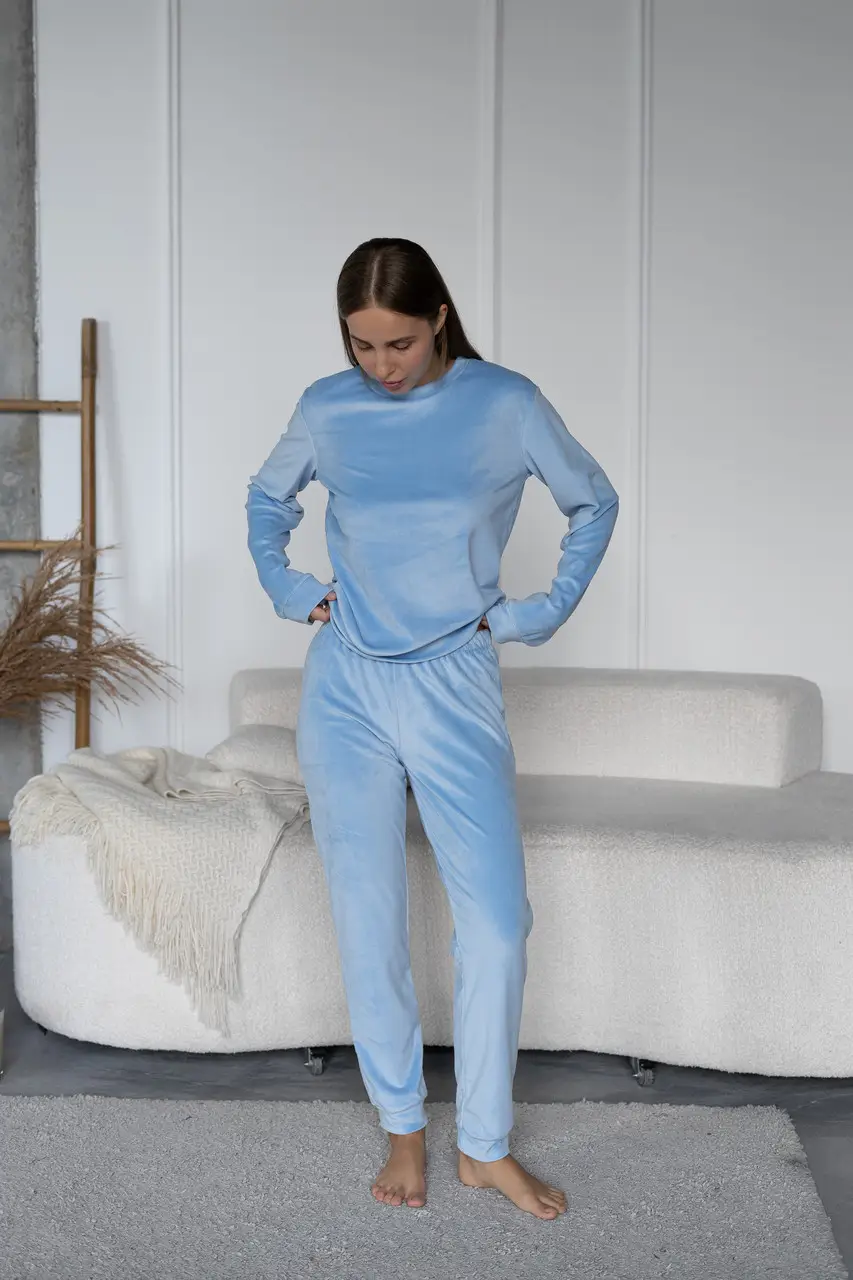 Костюм женский велюровый двойка S/M Голубой (30201)
