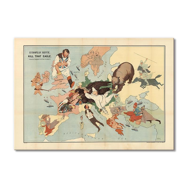 Винтажная карта Европейская карта карикатур Убейте этого орла 1 модуль 30х45 см