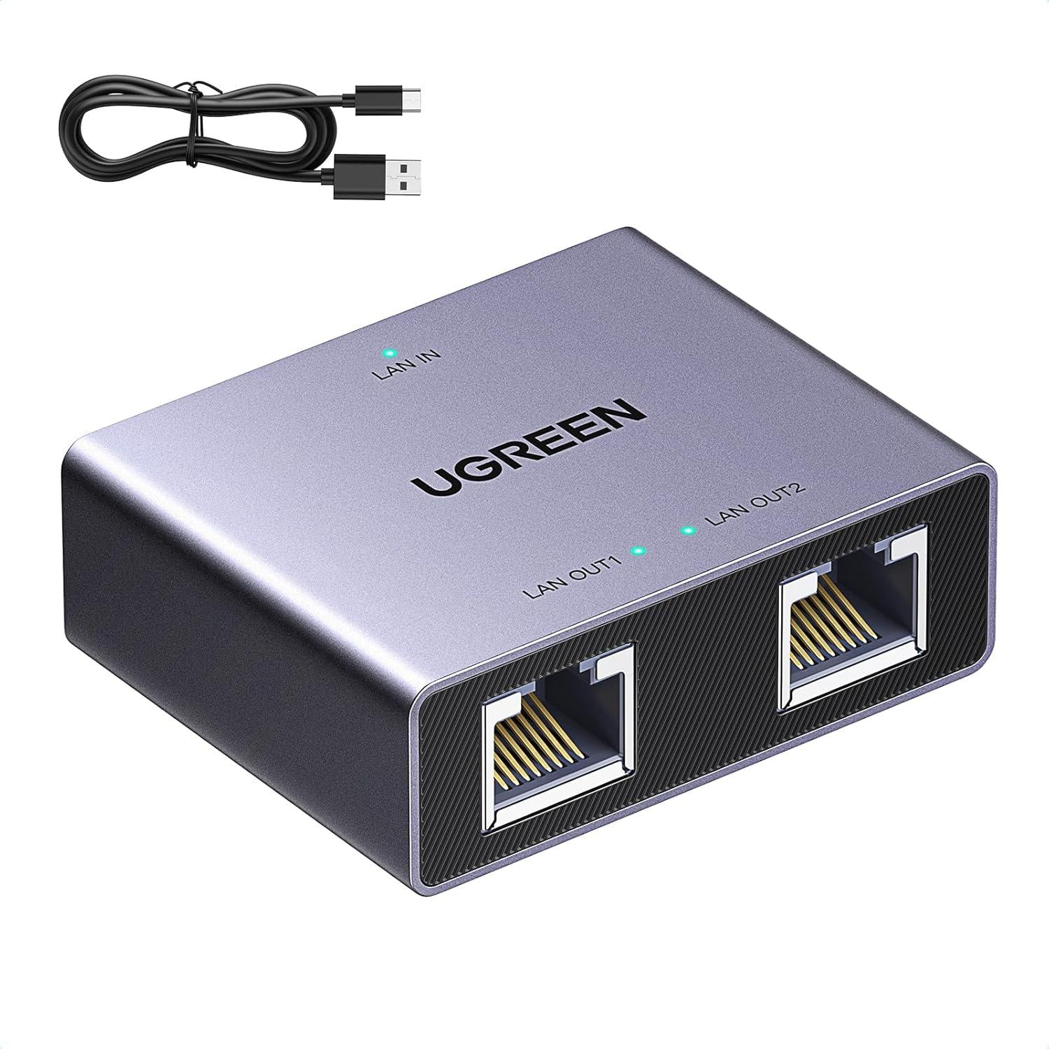 Коммутатор Ethernet неуправляемый UGREEN NW301 3 порта RJ45 1 вход/2 выхода Серебристый/Синий (45311)