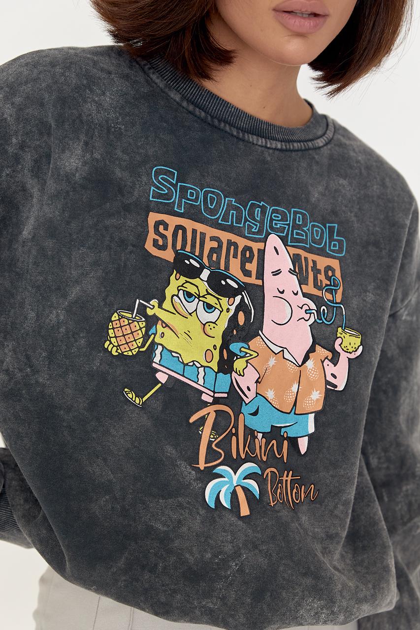 Світшот у техніці тай-дай з принтом Spongebob L Темно-сірий (L-3130-Темно-сірий) - фото 4