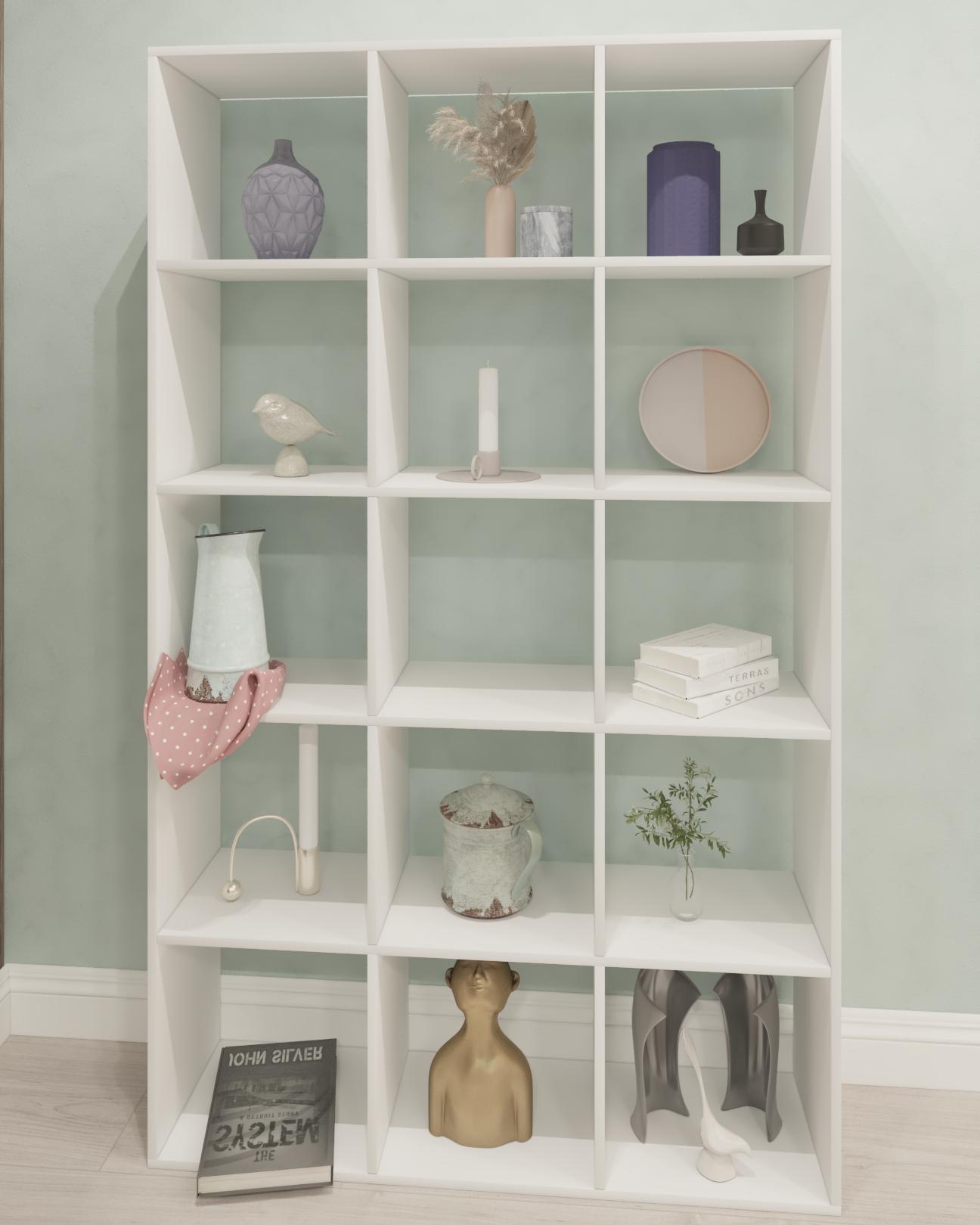 Стелаж для книг та декору на 15 комірок L-0115 1072х290х1776 мм Білий - фото 1