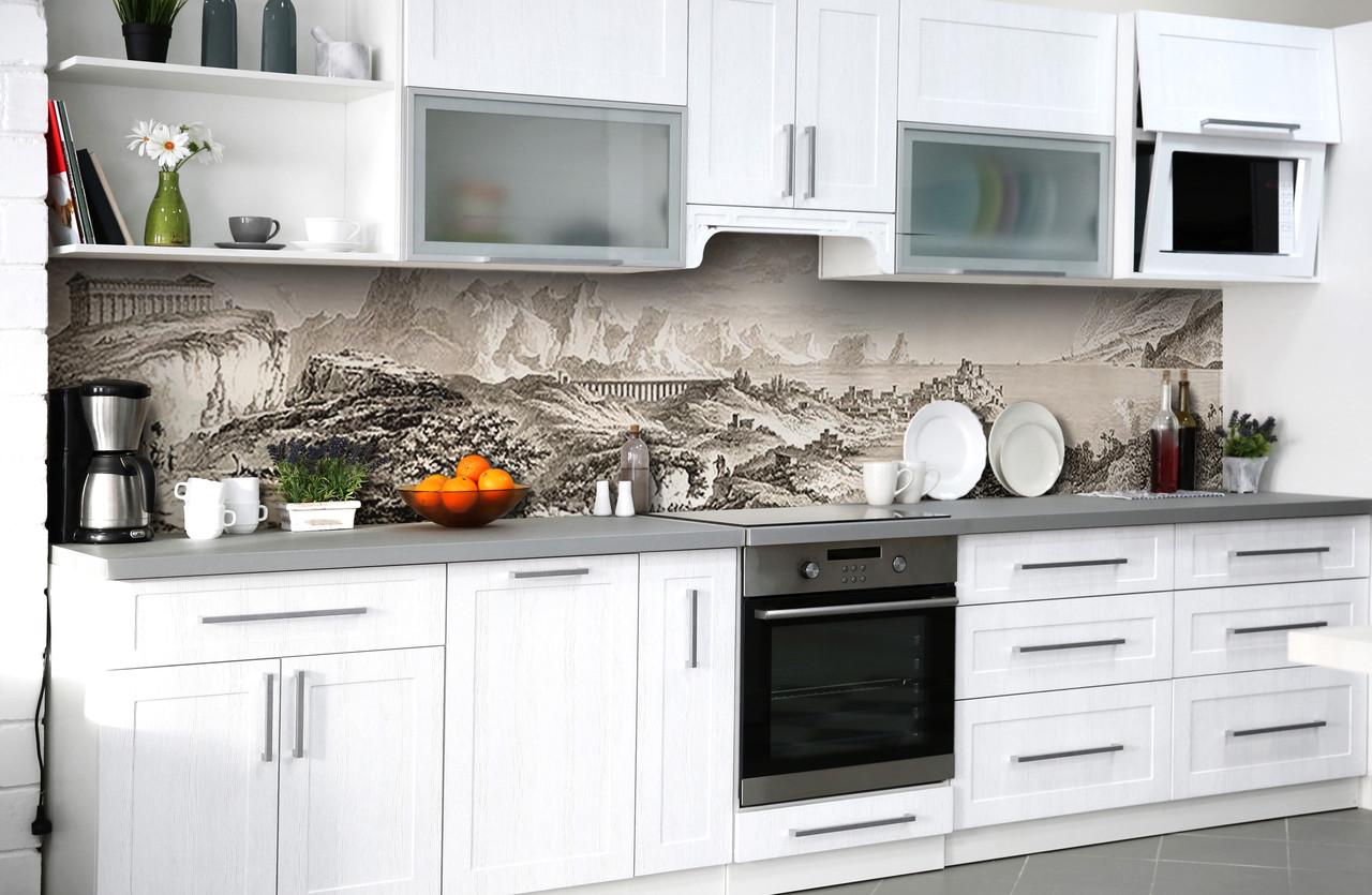 Кухонный фартук Утес горы из самоклеющейся виниловой пленки 60х300 см Серый