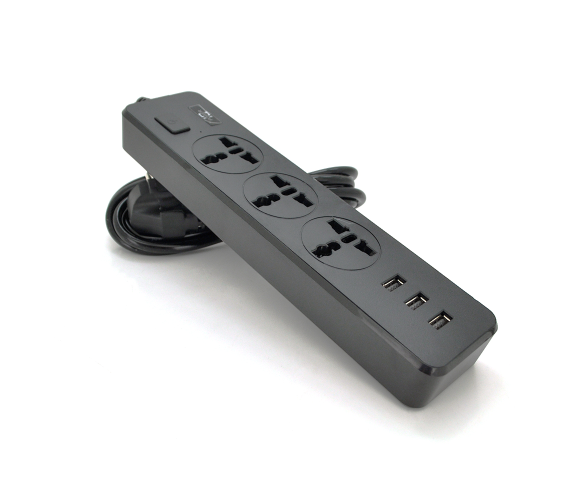 Сетевой фильтр с общим выключателем Voltronic ТВ-Т13 3 розетки 2.5kW 3 USB 3.1A 2 м Black (ТВ-Т13-Black)