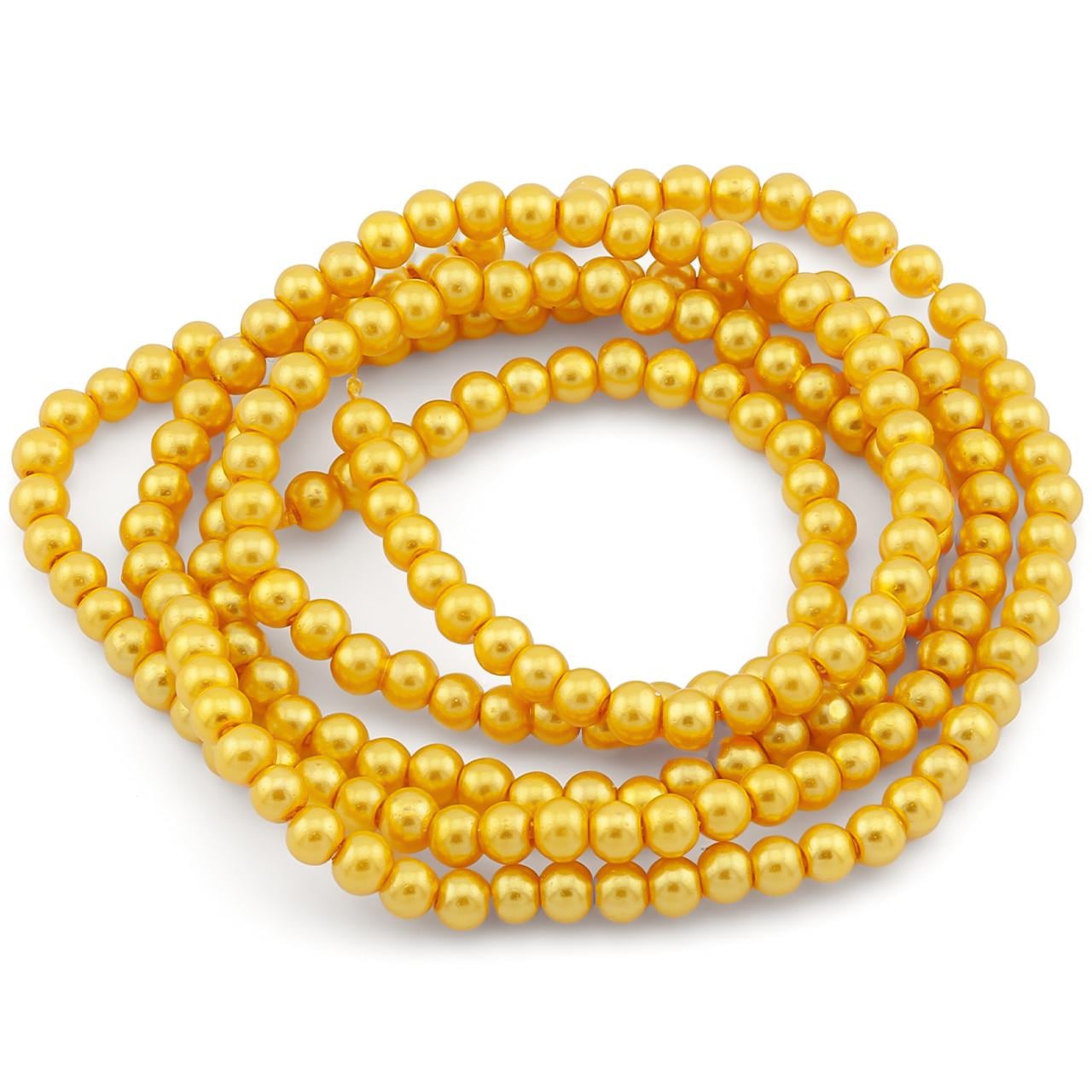 Бусины стеклянные на нитке под жемчуг 3 мм 62 см 215 шт. Желтый (БЖ0003ш56)