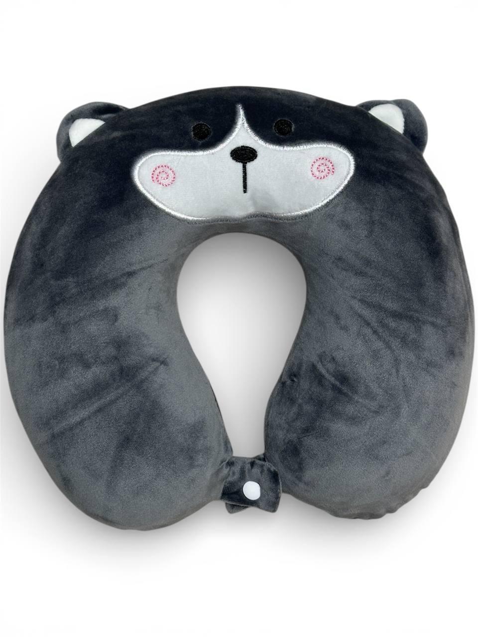 Подушка дорожная в машину Медведь 30х29х10 см Серый (302)