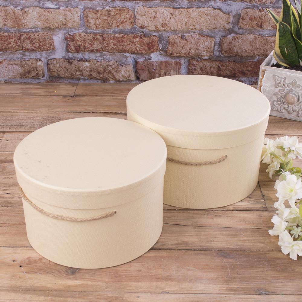 Коробка шляпная низкая с шнурком 2 шт. Кремовый (4214-1)