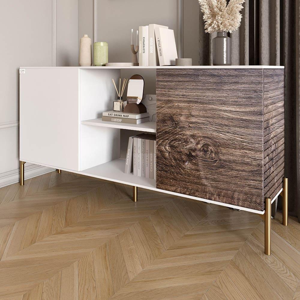 Комод відкритий на золотих металевих ніжках Lion Грей Німфея Альба білий/Дерево (Lion-042783)