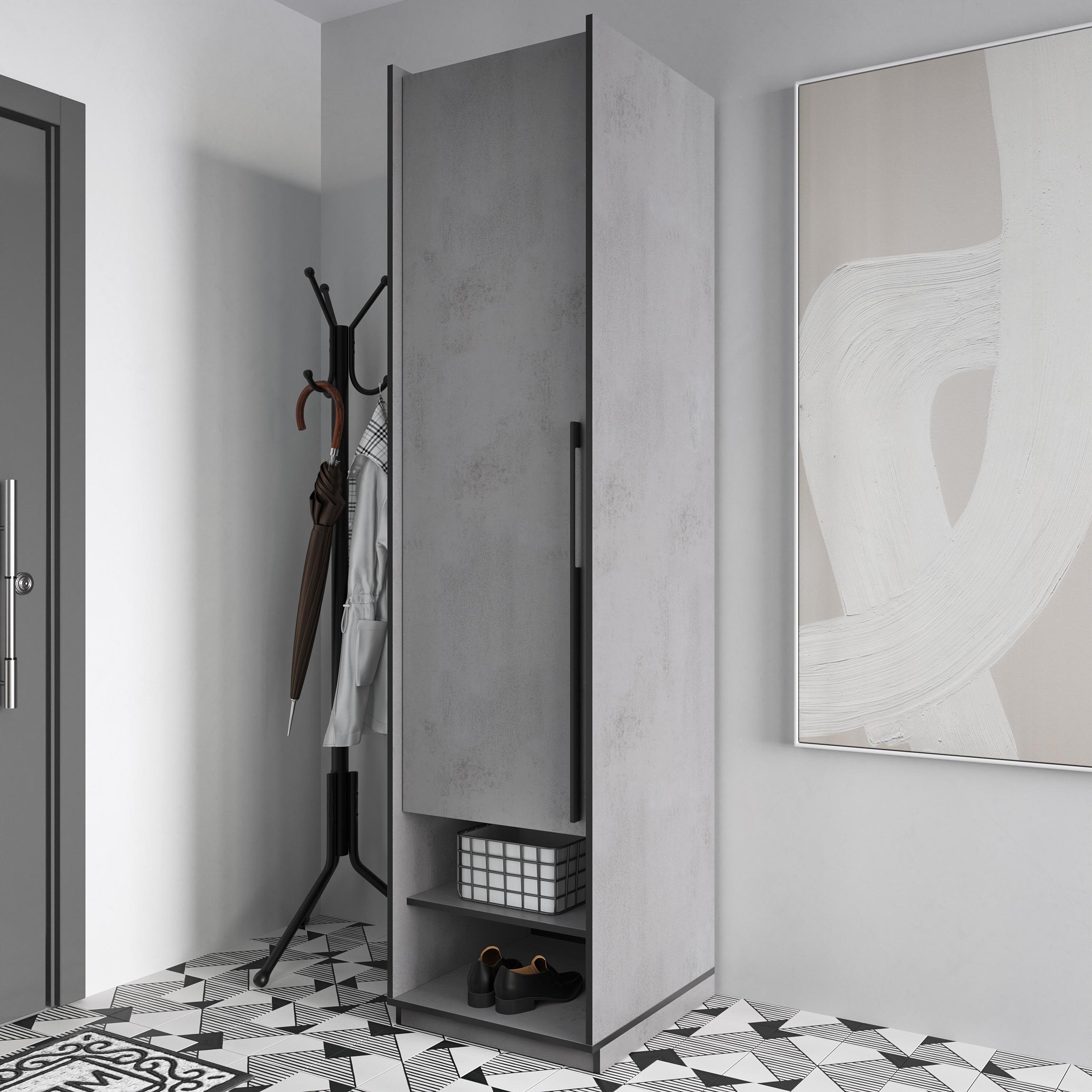 Шафа пенал в передпокій однодверна розпашна зі штангою для одягу 519х2100х570 мм Бетон тефра (mr-2-bf)