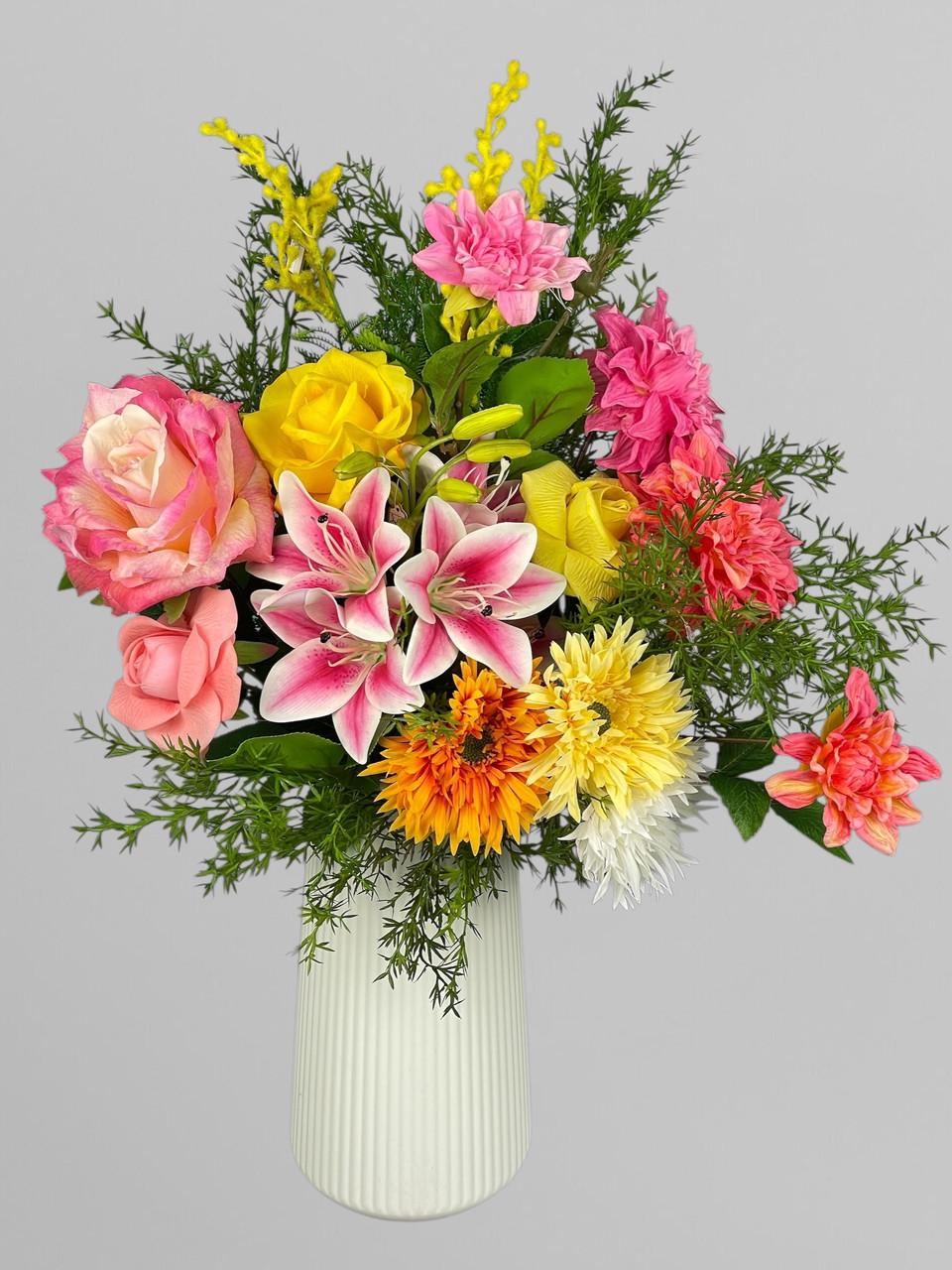 Искусственный букет из лилий/роз/жоржин/мимозы (А413)
