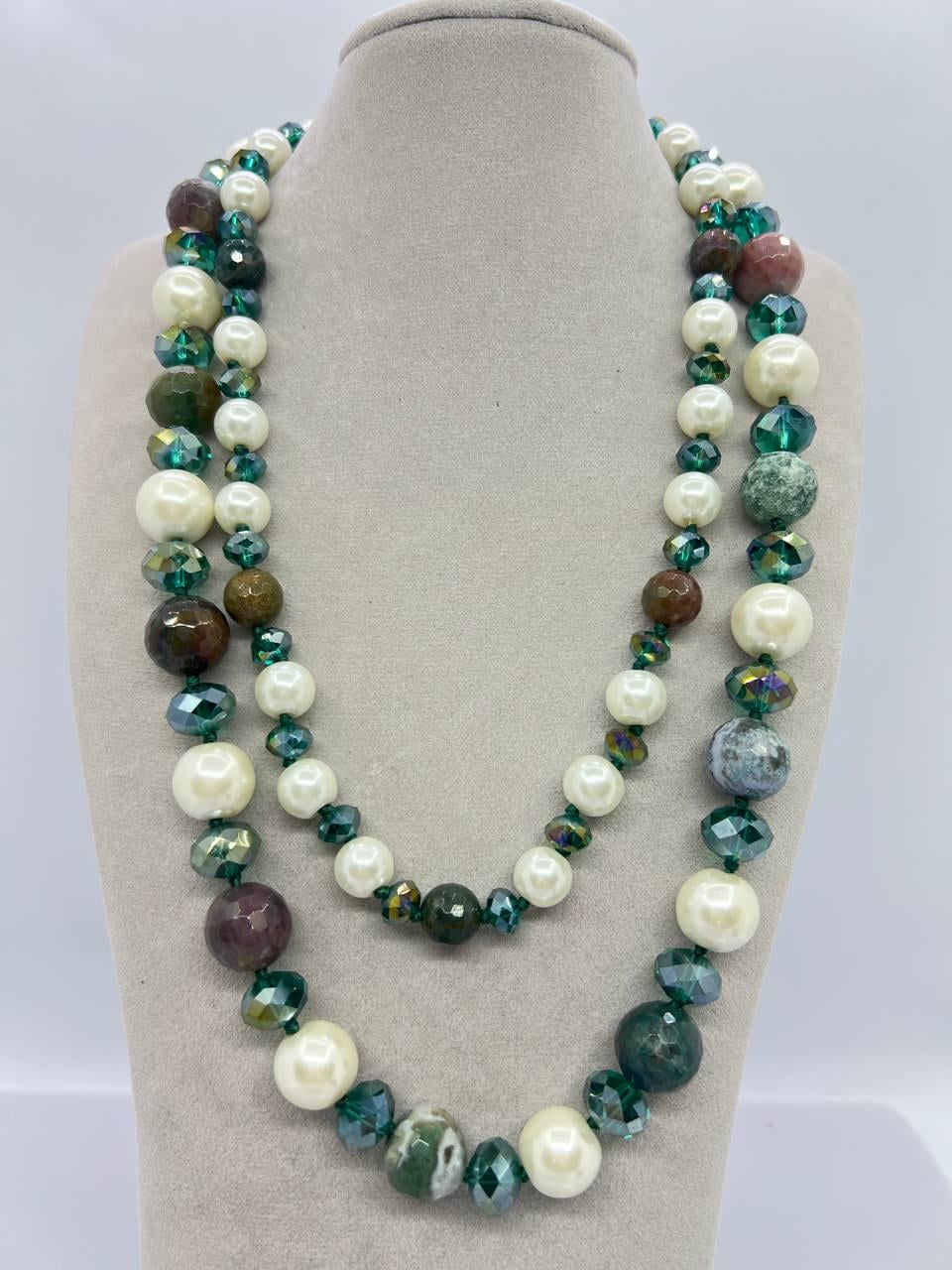 Бусы агат и майорка 10x14 мм 52 см Зеленый (10937)