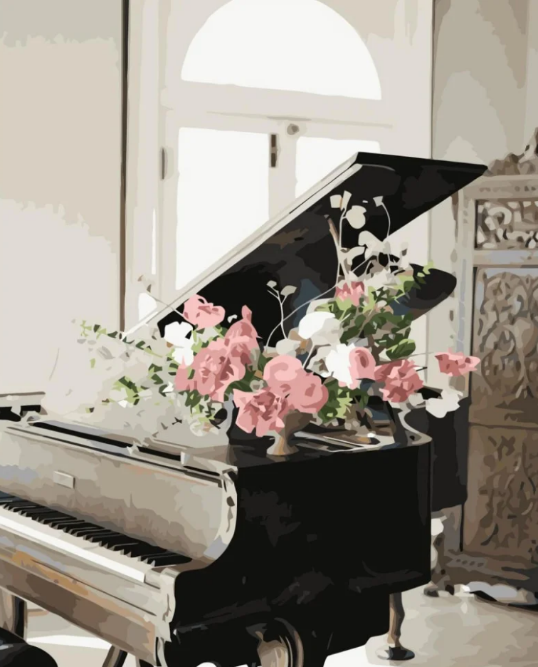 Картина по номерам Strateg Премиум Рояль в цветах с лаком и уровнем 40x50 см (VA-3346)