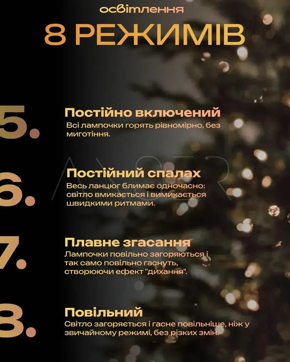 Гирлянда Роса с холодным белым светом/зеленая нить пульт 8 режимов 200 м (30461904) - фото 4 Гирлянда Роса с холодным белым светом/зеленая нить пульт 8 режимов 200 м (30461904) - фото 4