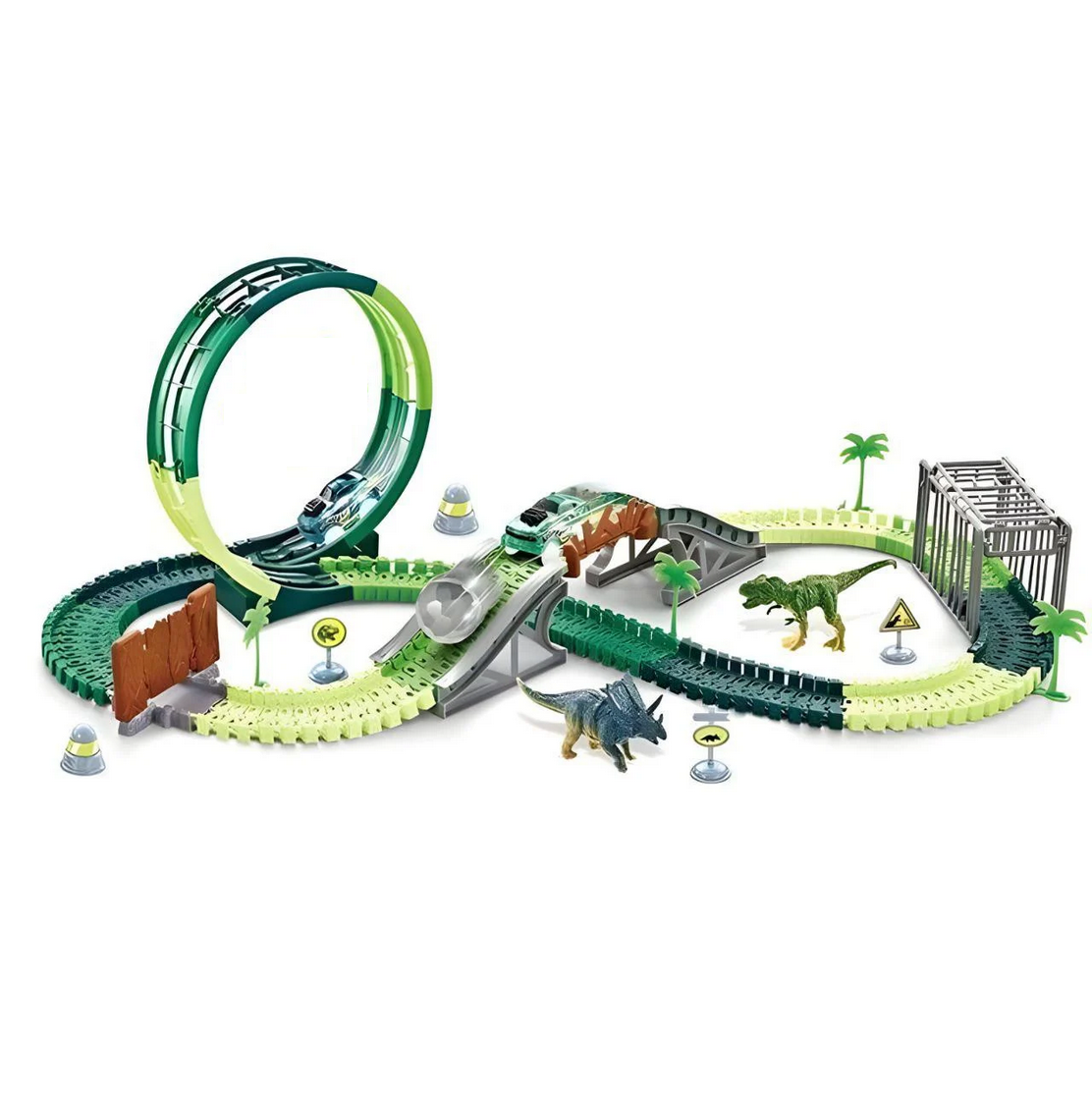Автотрек Дино Площадка со светом и звуком 175 элементов 405 см аксессуары (351)