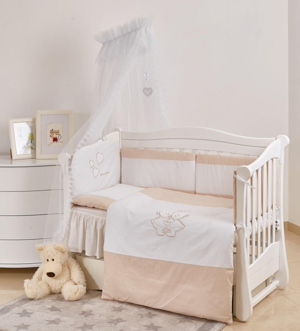 Комплект постельного белья детский Twins Evolution I love А-038 с балдахином 7 элементов Белый (T8615)