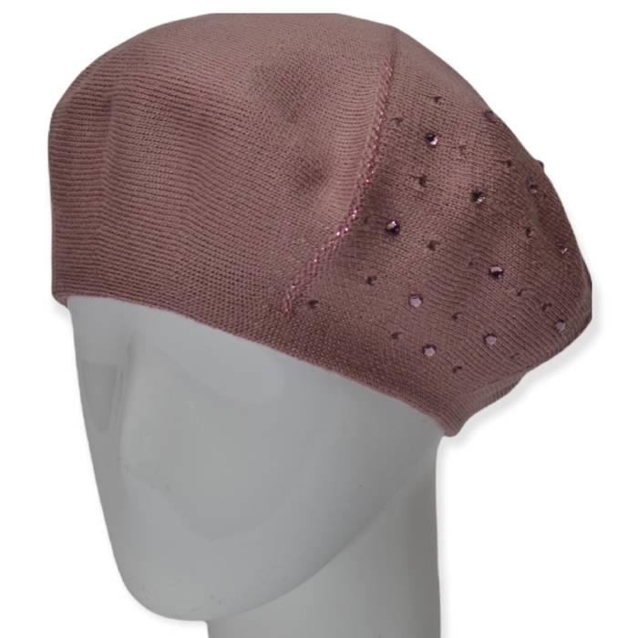 Берет женский Lirus Клевер двойной тонкой вязки со стразами р. 56-58 Пудровый