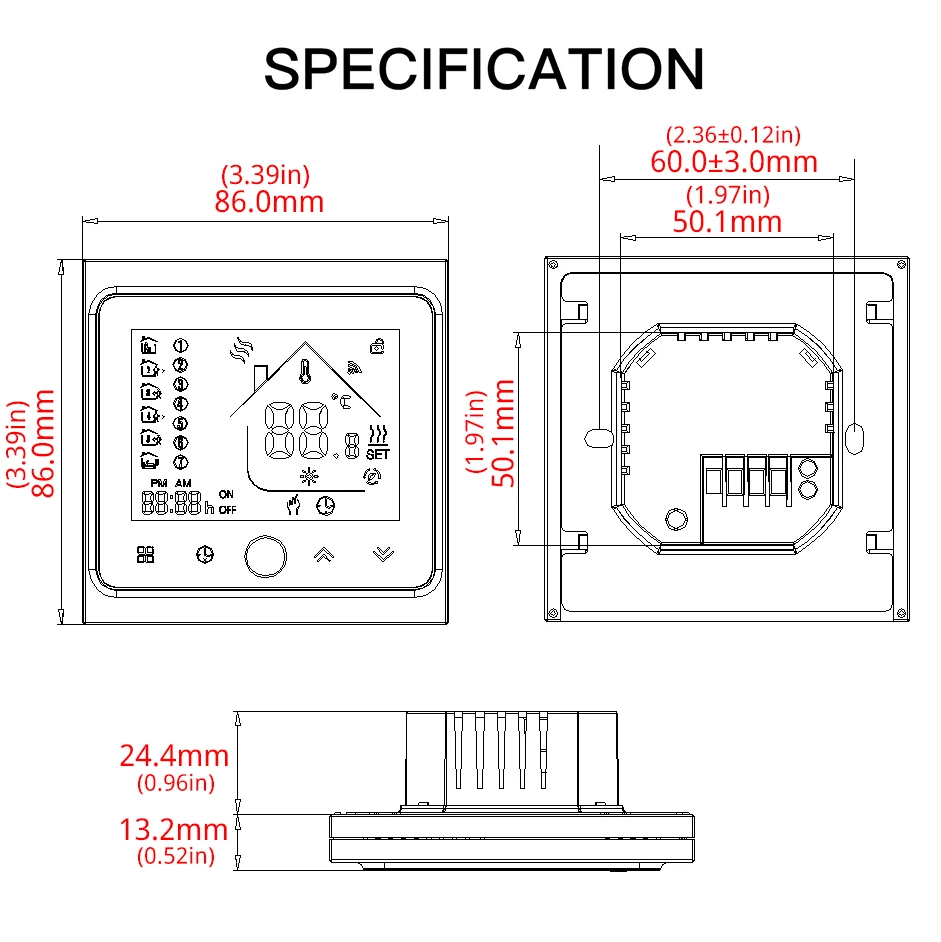 Термостат программируемый сенсорный Moes BHT-002-GC 3A для газовых котлов с WIFI управлением - фото 8