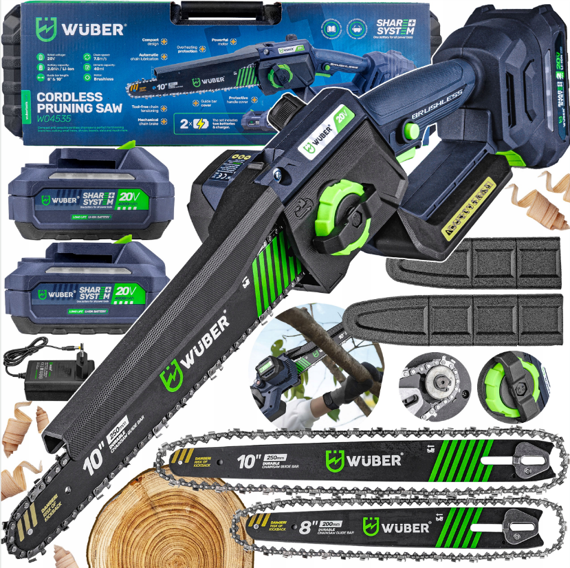 Пила аккумуляторная цепная Wuber 2 аккумулятора 2Ач 20В/2 шины - фото 2