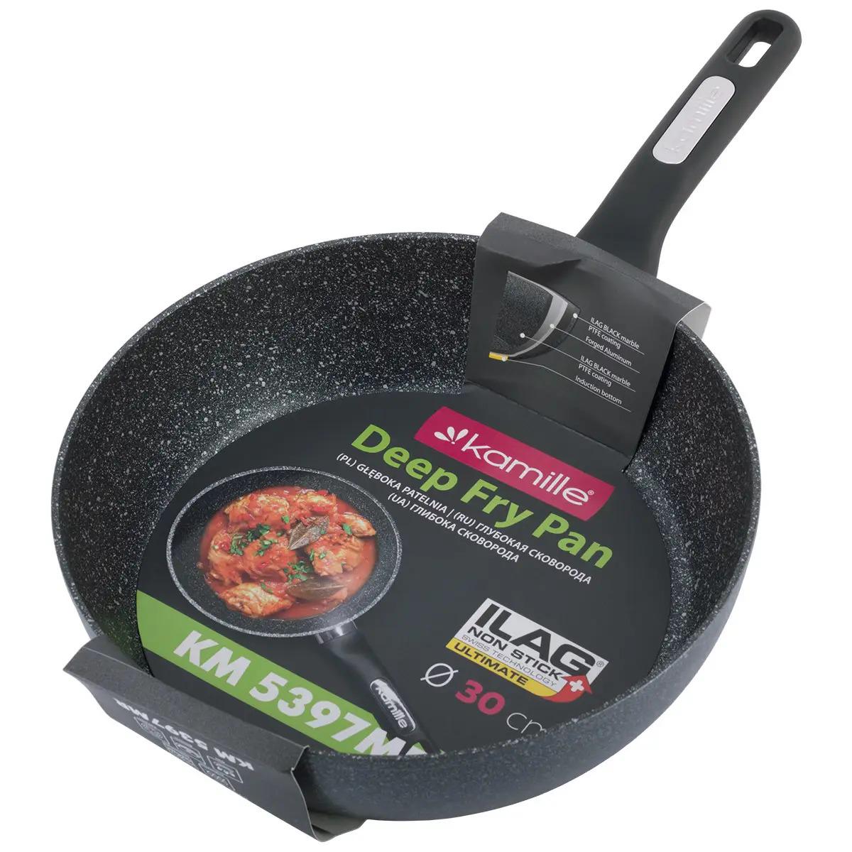 Сотейник Kamille из алюминия с антипригарным покрытием ILAG черный мрамор PTFE для индукции и газа 30 см (KM-5397MR)
