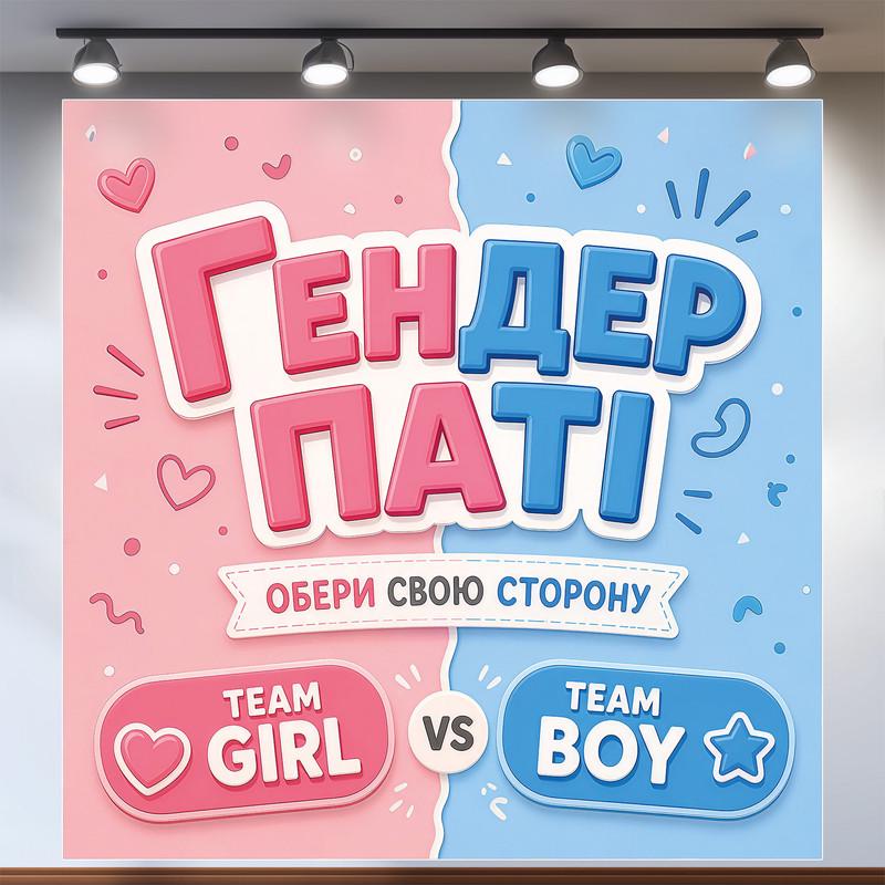 Фотозона Гендер пати Выбери свою сторону Team Girl vs Team Boy 120x120см, №48519