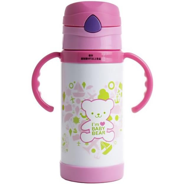 Термос-поилка детский Hoz Зверята с ручками 350 мл Розовый (MMS-MT-3451)