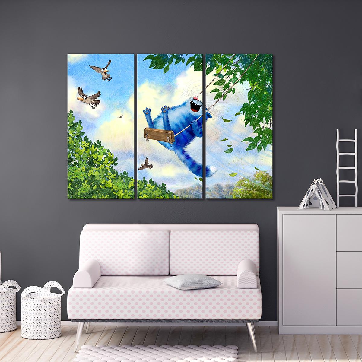 Модульная картина Котячие качели 3 модуля 60x90 см