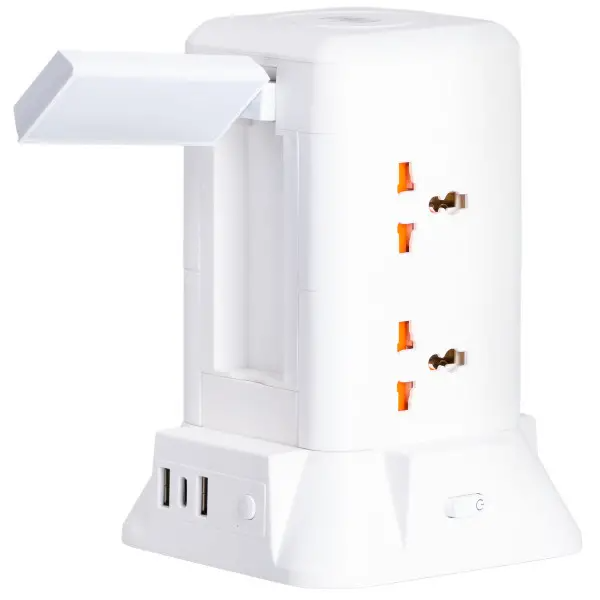 Фильтр-удлинитель сетевой TOWER 6 розеток LED-лампа 3USB + 1PD 2,8 м Белый (HP-5-1) - фото 3 Фильтр-удлинитель сетевой TOWER 6 розеток LED-лампа 3USB + 1PD 2,8 м Белый (HP-5-1) - фото 3