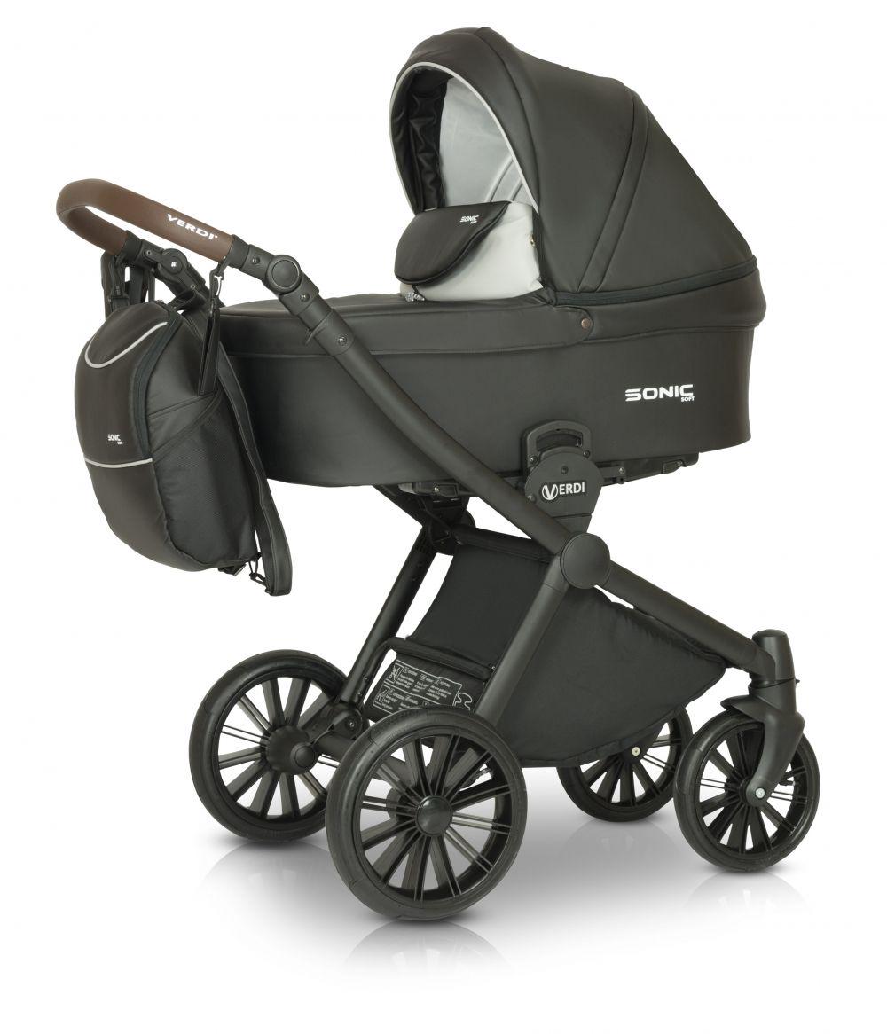 Коляска Verdi Sonic Soft універсальна 3в1 з автокріслом сумкою та дощовиком Чорний