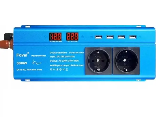 Автомобильный инвертор Foval с 12/220 V 3000W Чистый синус (29816807)