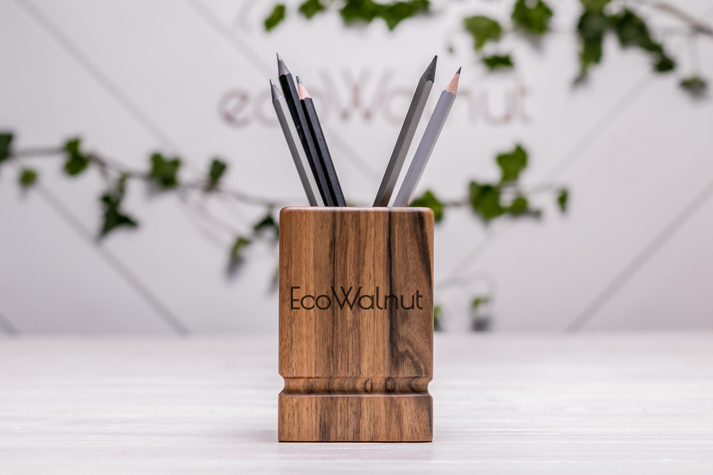 Підставка-органайзер EcoWalnut для олівців та ручок з дерева з лого (EW-46) - фото 1