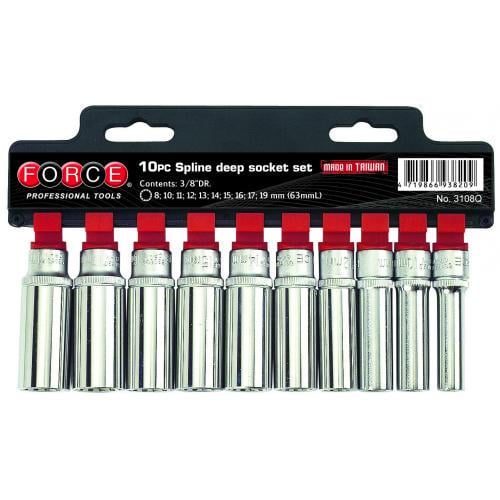 Набір головок Force Spline глибоких 3/8" 8-19 мм 10 пр. (3108Q)
