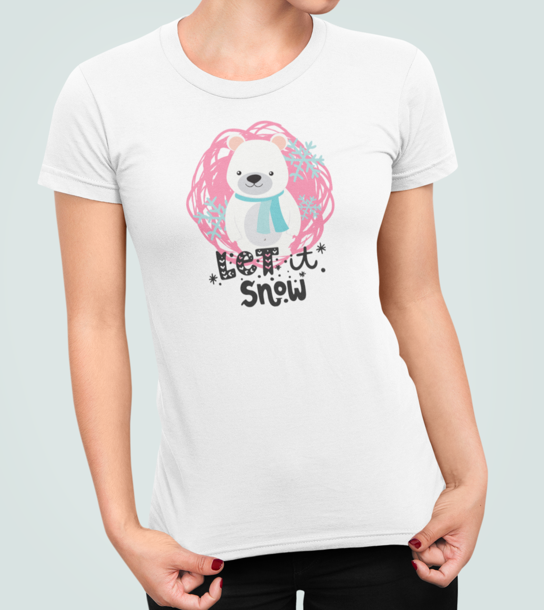 Футболка женская новогодняя Stedman с принтом Let it snow Медведь M Белый (НГ62.1-7)