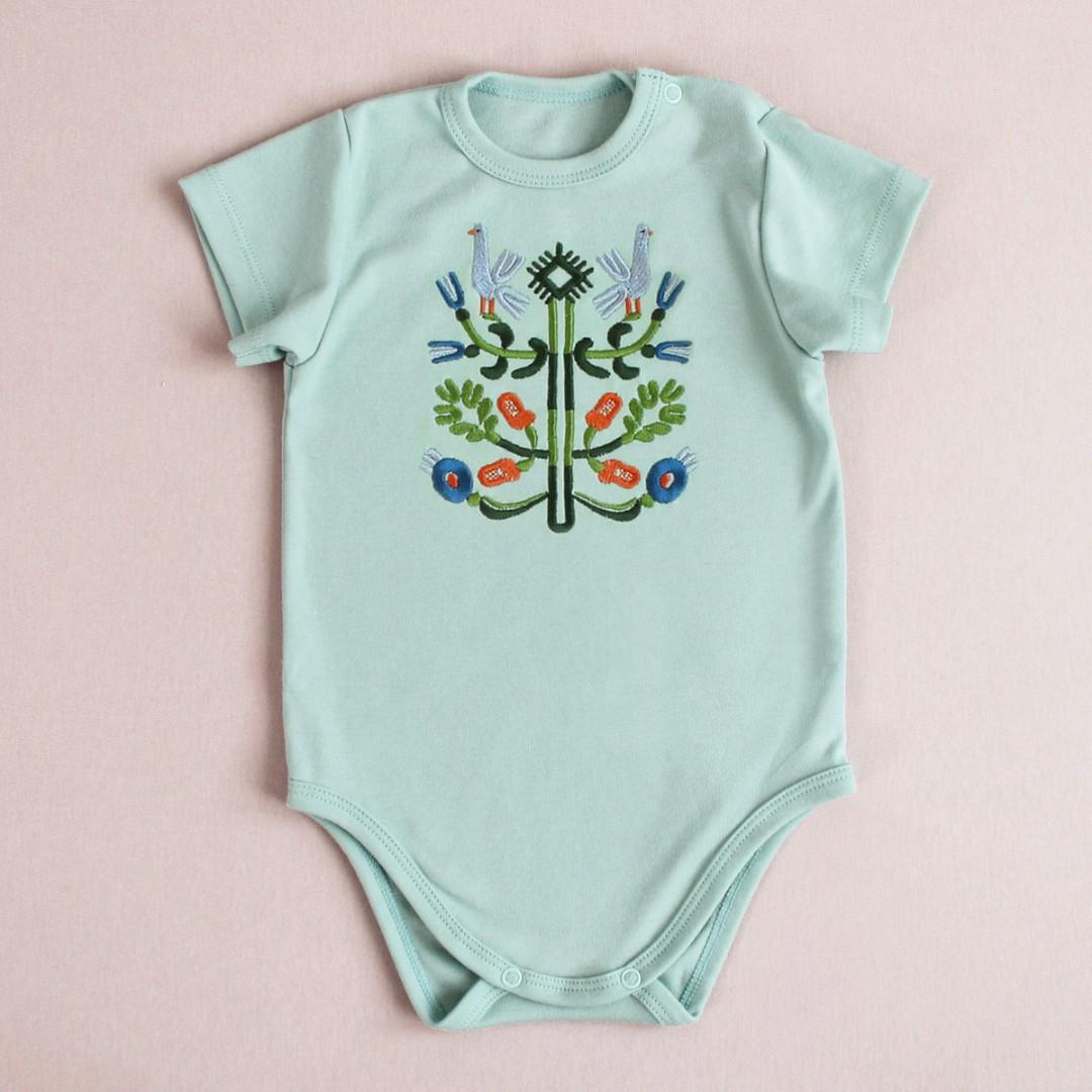 Боди с вышивкой Гуси 74 см 6-9 мес Мятный (2134436034)