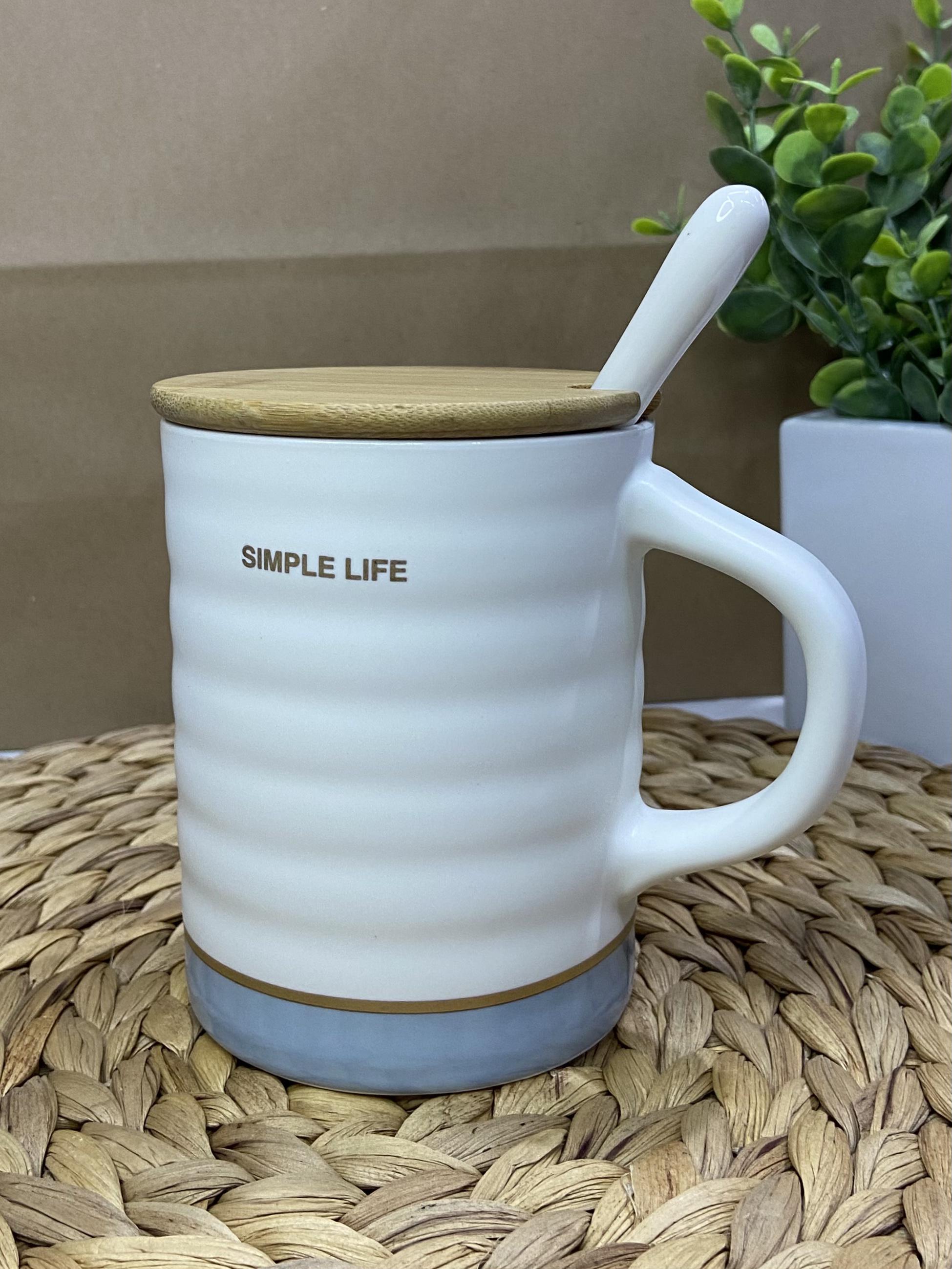 Чашка-заварник керамическая и ложка Simple life 380 мл Голубой