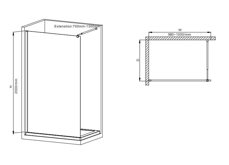 Душевая перегородка MIXXUS Premium FLAT SP02-100x200-TR Walk-In прозрачное стекло 8 мм Black (MI6856) - фото 6