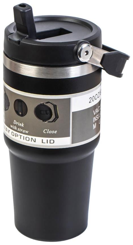 Термокружка вакуумная Styleberg из нержавеющей стали с трубочкой 870 мл Черный (2252)