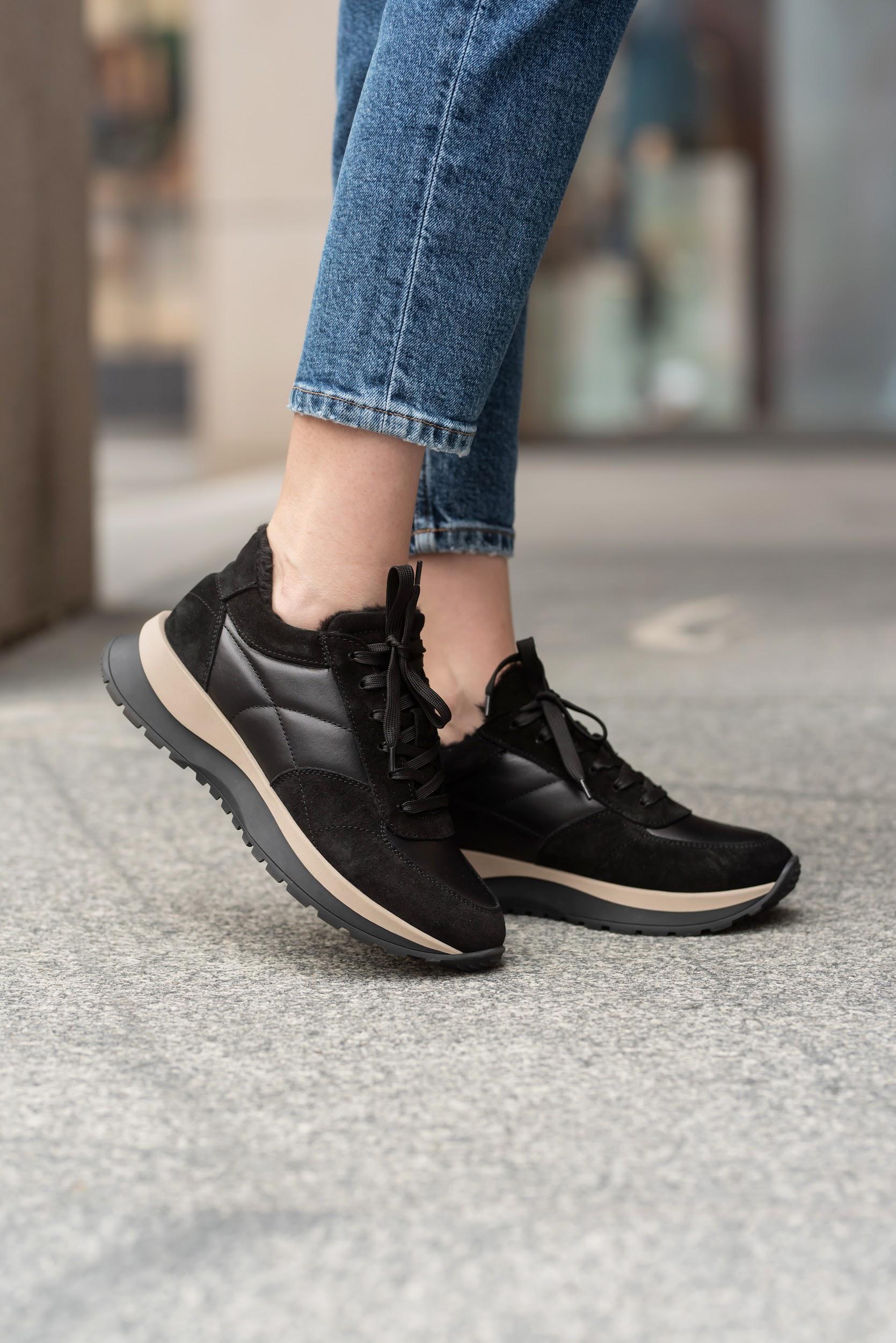 Кроссовки женские кожа и замша на меху р. 40 26 см Черный - фото 4 Кроссовки женские кожа и замша на меху р. 40 26 см Черный - фото 4