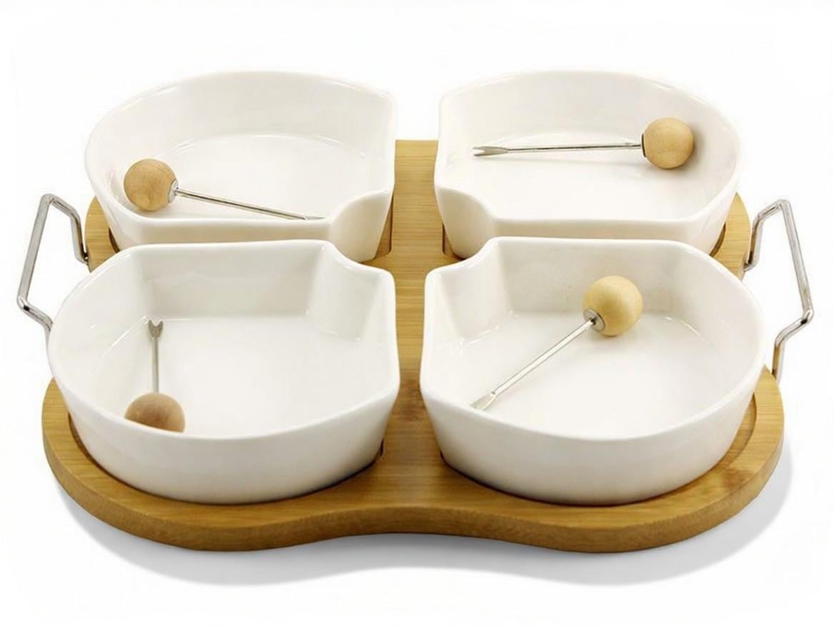 Менажница фарфоровая на подставке со шпажками Grazie 4 секции 28 см (PJ01579)