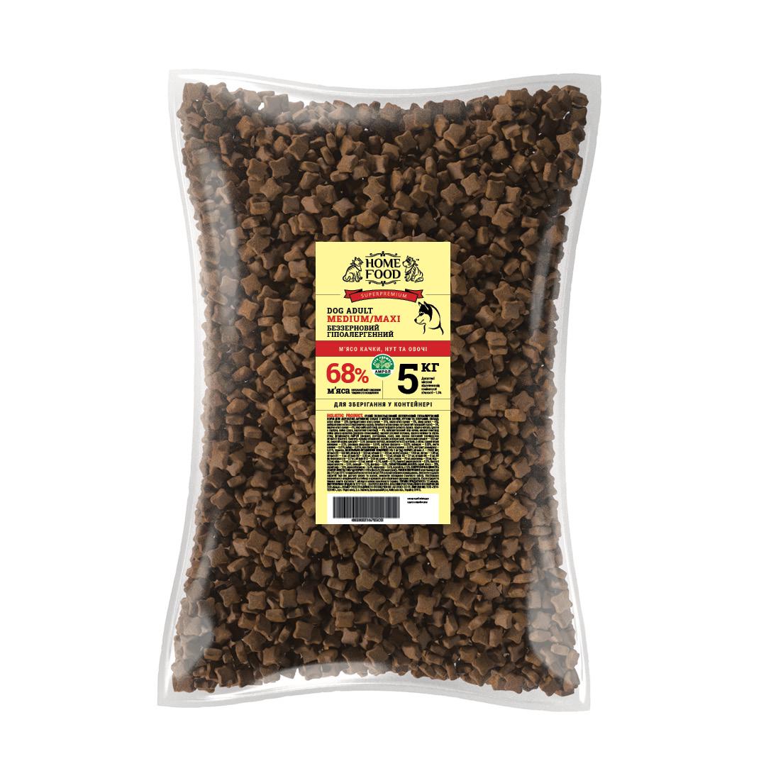 Корм HOME FOOD для дорослих собак середніх і великих порід Беззерновой гіпоалергенний  М'ясо качки з нутом 5 кг